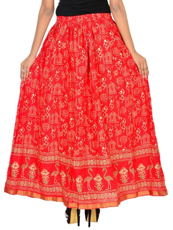 red cotton flared skirt - 12086521 - Zoom Image - 3