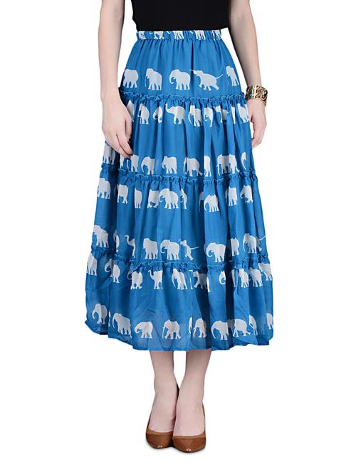 Blue printed cotton skirt with gathers - 1209032 - Very Small Image - 1