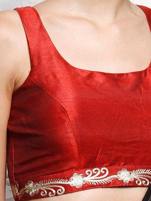Red dupion embroidered sleeveless blouse - 12095431 - Standard Image - 3