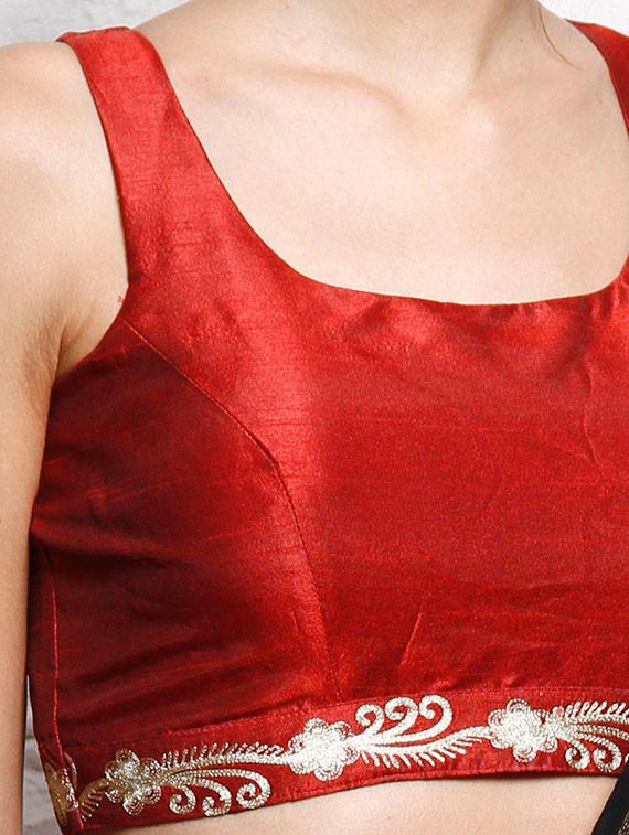 Red dupion embroidered sleeveless blouse - 12095431 - Zoom Image - 3