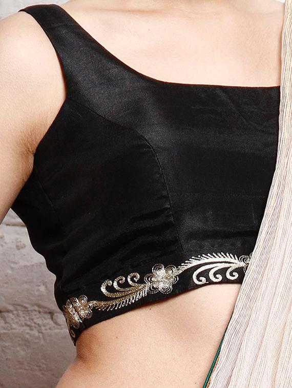 black dupion embroidered sleeveless blouse - 12095432 - Zoom Image - 3
