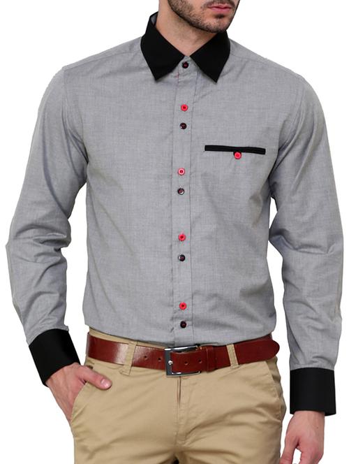 grey cotton casual shirt - 12099513 - Standard Image - 1