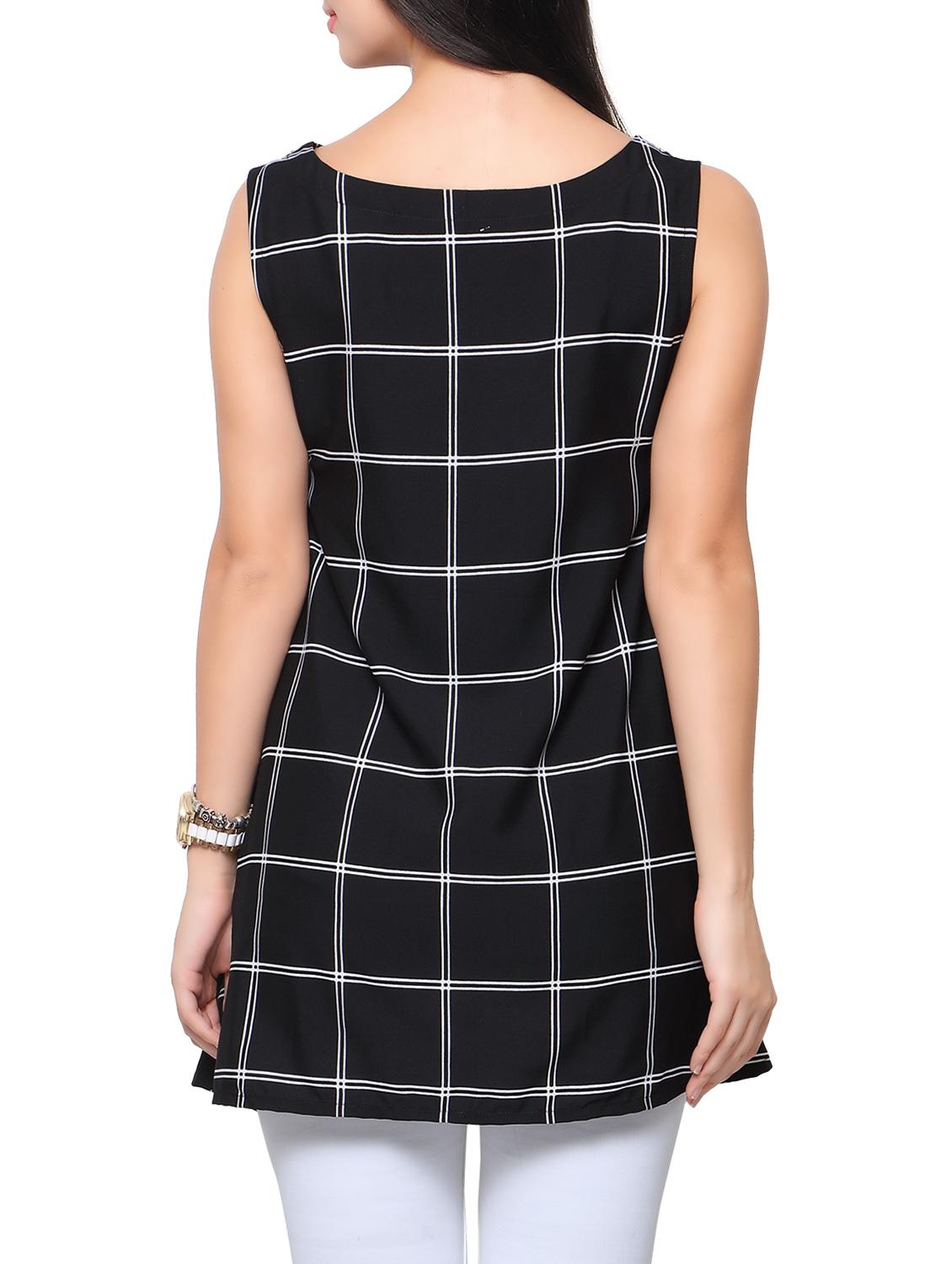black checkered crepe regular top - 12104554 - Zoom Image - 3