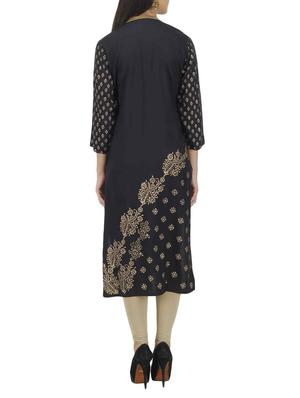 black cotton straight kurta - 12108460 - Standard Image - 3