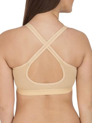 solid beige cotton sports bra - 12116090 - Standard Image - 3