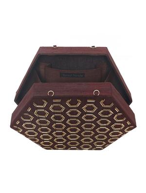 brown beads embellished hexagonal box clutch - 12123052 - Standard Image - 3