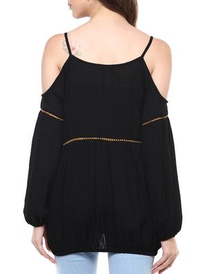 black embroidered rayon regular top - 12124172 - Standard Image - 3