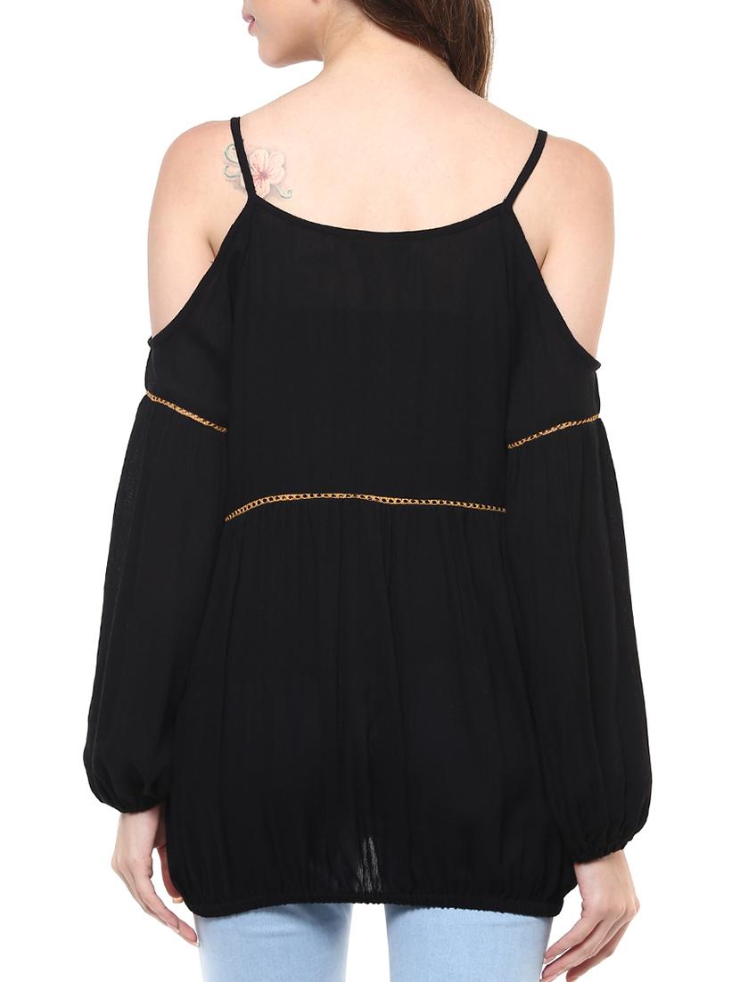 black embroidered rayon regular top - 12124172 - Zoom Image - 3