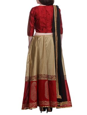 Beige Hand Block Printed Lehenga Set - 12131093 - Standard Image - 3