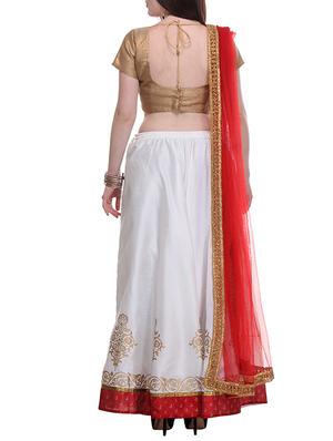 white hand block printed unstitched lehenga - 12131094 - Standard Image - 3