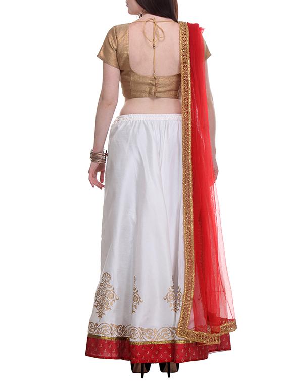white hand block printed unstitched lehenga - 12131094 - Zoom Image - 3