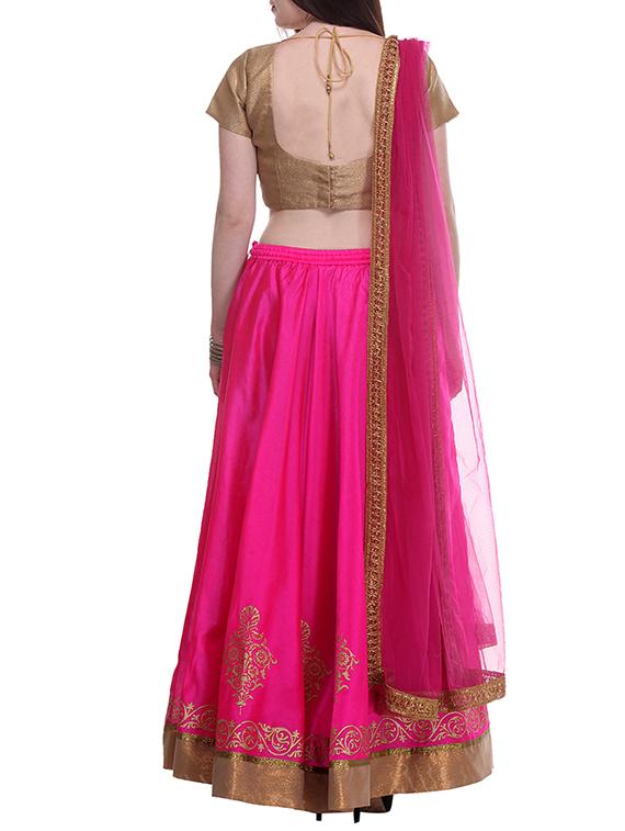 Pink Hand Block Printed Unstitched Lehenga - 12131095 - Zoom Image - 3