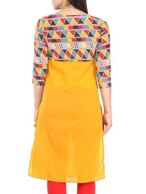yellow cotton straight kurta - 12149699 - Standard Image - 3