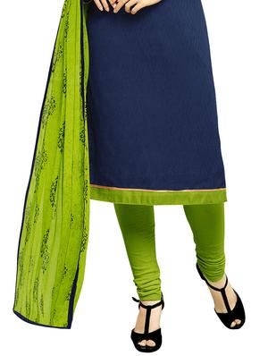 blue cotton blend churidaar suits unstitched suit - 12154968 - Standard Image - 3