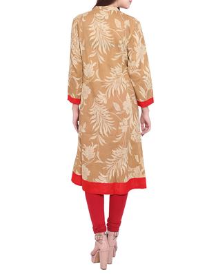 beige cotton aline kurta - 12157126 - Standard Image - 3