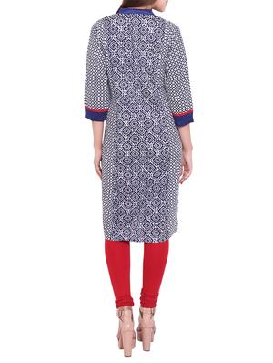 blue cotton printed straight kurta - 12157128 - Standard Image - 3