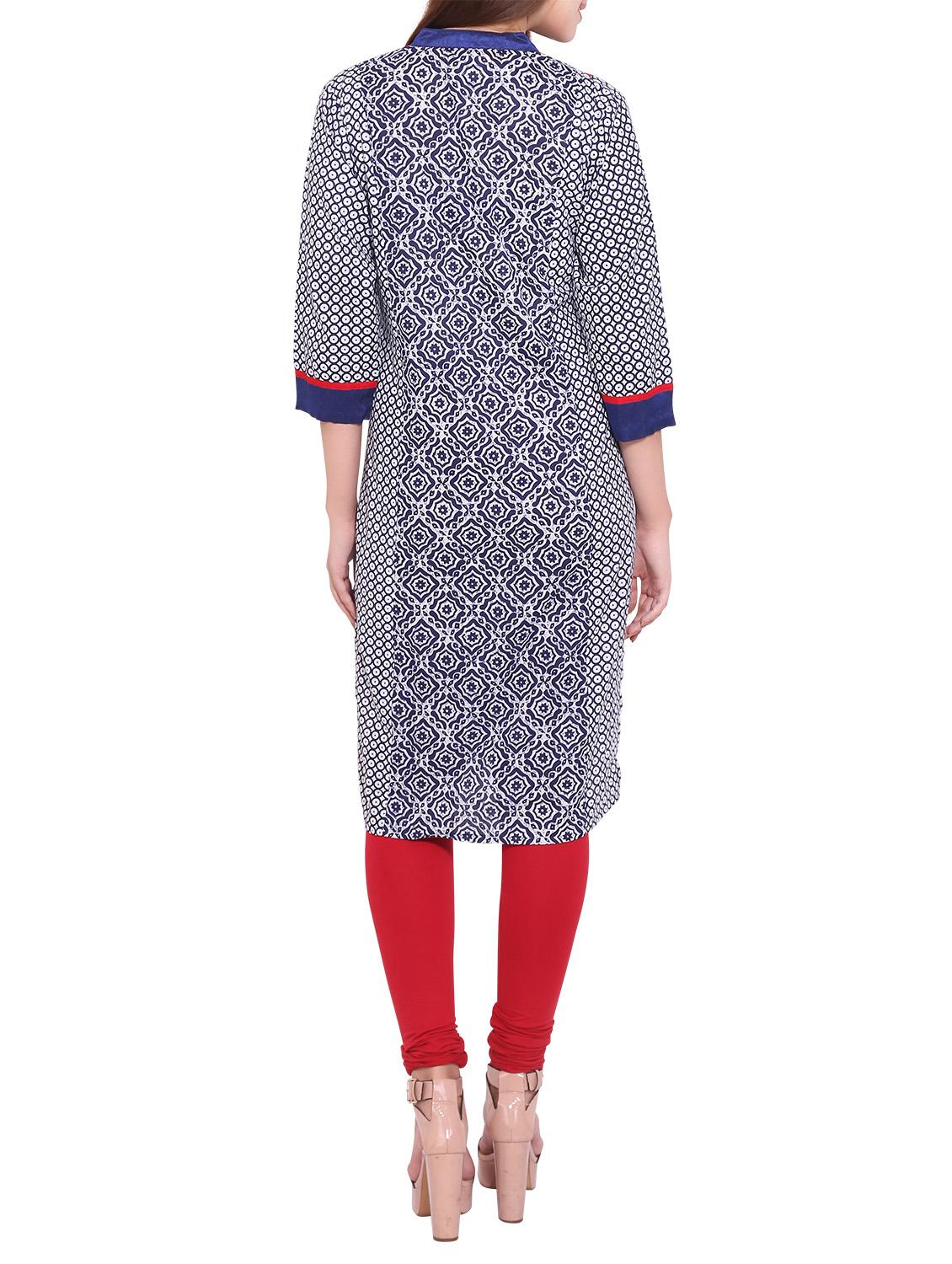 blue cotton printed straight kurta - 12157128 - Zoom Image - 3