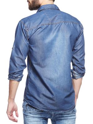 blue denim casual shirt - 12176902 - Standard Image - 3