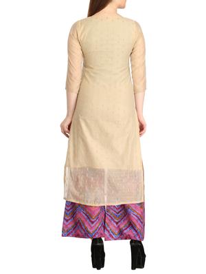 beige silk straight kurta - 12183439 - Standard Image - 3