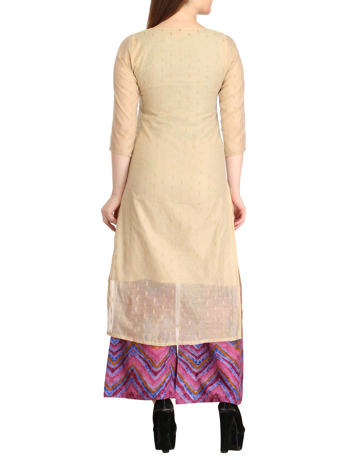beige silk straight kurta - 12183439 - Zoom Image - 3