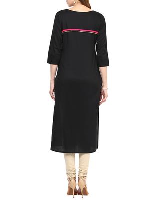 black cotton long kurta - 12184780 - Standard Image - 3