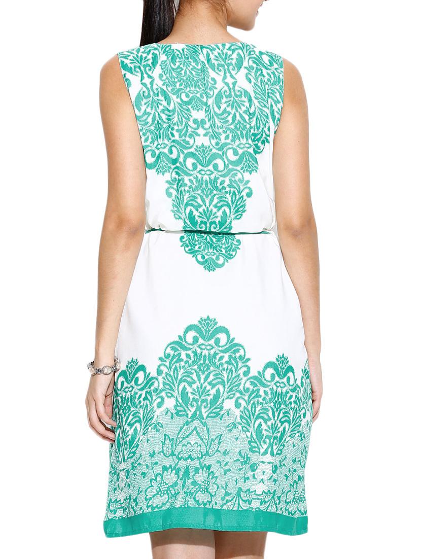 sea green printed belted dress - 12186224 - Zoom Image - 3