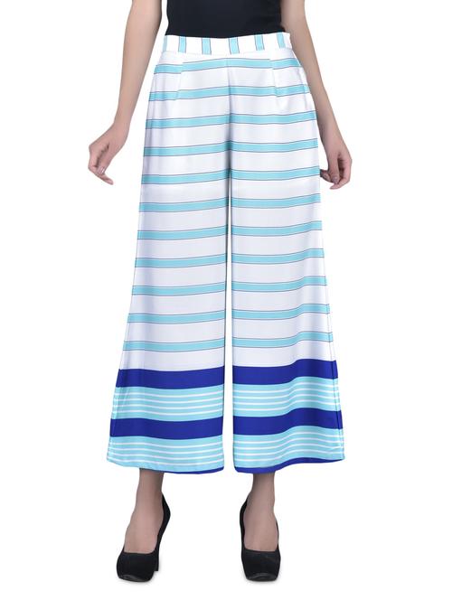 White striped poly crepe palazzos - 1220565 - Very Small Image - 1