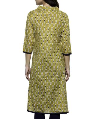mehandi cotton printed straight kurta - 12210288 - Standard Image - 3