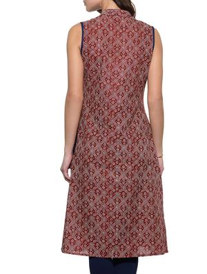 maroon cotton A-line kurta - 12210296 - Standard Image - 3