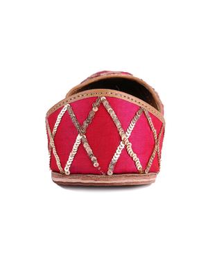 pink silk hand embroidered sequined mojaris - 12241597 - Standard Image - 3