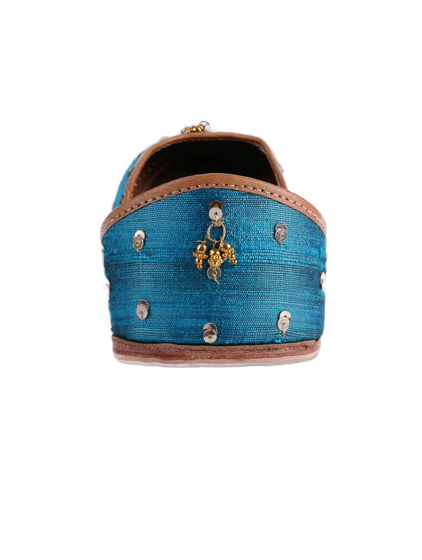teal silk sequin embellished mojaris - 12241608 - Zoom Image - 3