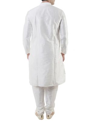 white silk blend kurta pyjama set - 12244249 - Standard Image - 3