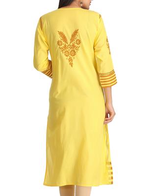 yellow cotton straight kurta - 12245190 - Standard Image - 3