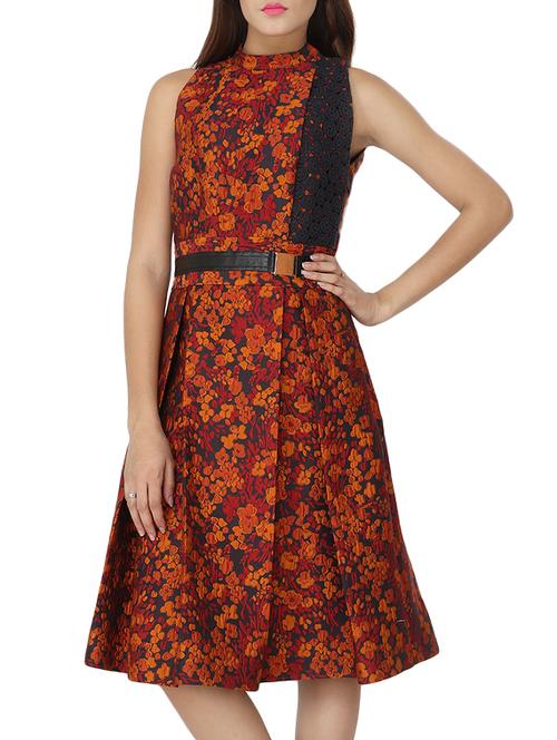 orange floral fit & flare dress - 12249003 - Standard Image - 1