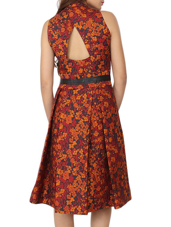 orange floral fit & flare dress - 12249003 - Zoom Image - 3