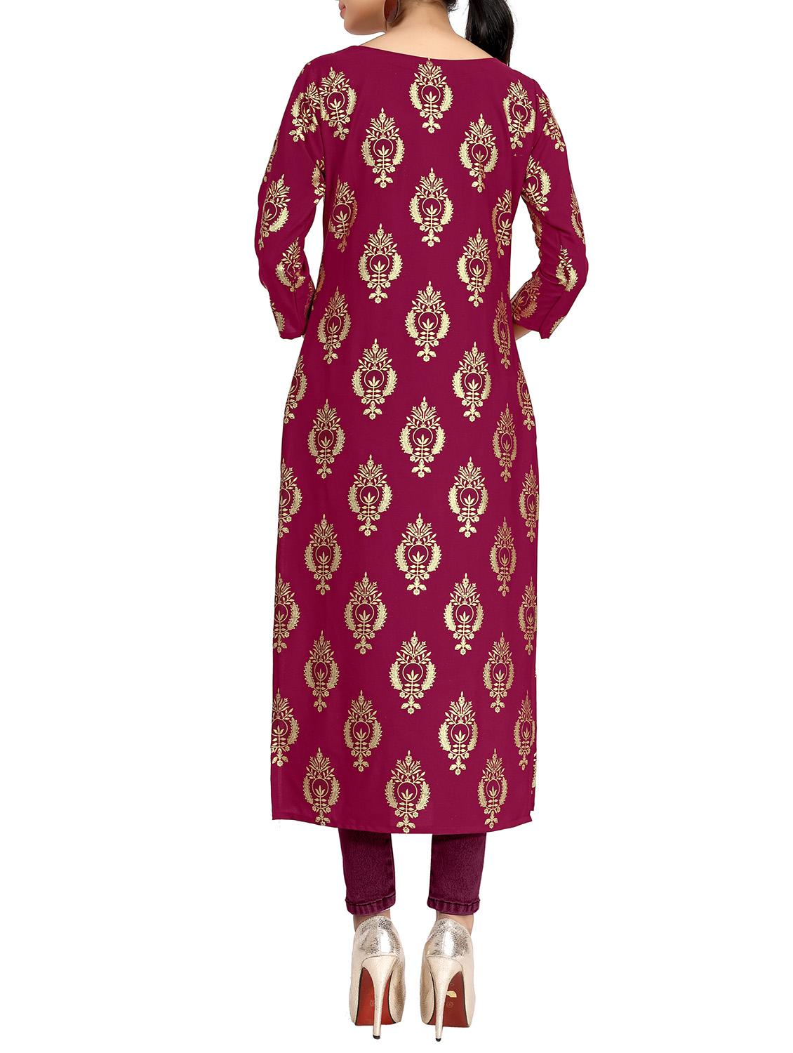 magenta crepe printed long kurta - 12249302 - Zoom Image - 3