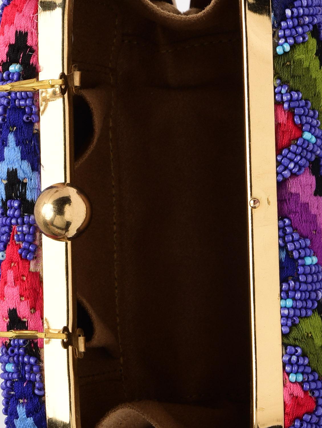 blue silk, metal alloy clutch - 1225279 - Zoom Image - 3