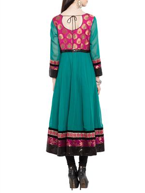 green faux georgette anarkali kurta - 12263121 - Standard Image - 3