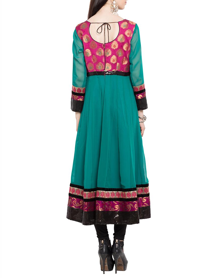 green faux georgette anarkali kurta - 12263121 - Zoom Image - 3