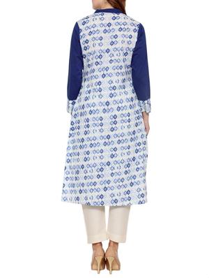 blue cotton straight kurta - 12308850 - Standard Image - 3