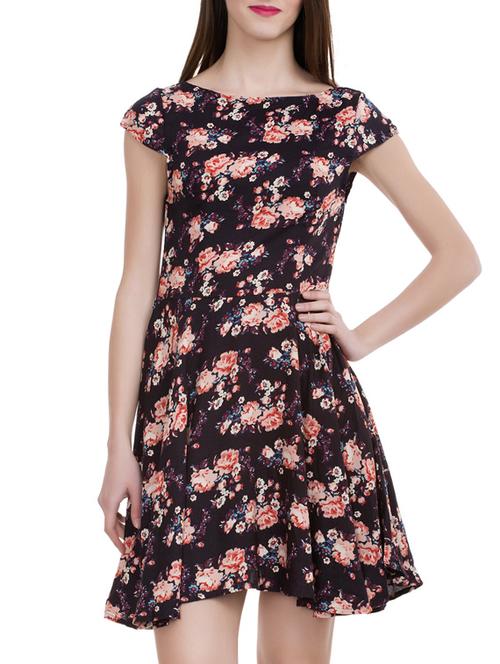 black floral fit & flare dress - 12334251 - Very Small Image - 1