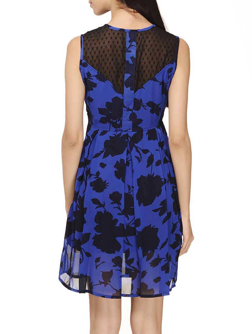 blue floral georgette fit & flare dress - 12354125 - Zoom Image - 3