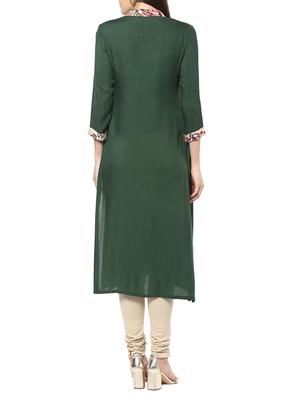 green viscose straight kurta - 12377148 - Standard Image - 3