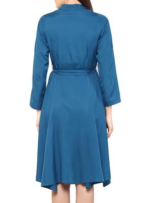solid blue crepe shirt dress - 12392080 - Standard Image - 3
