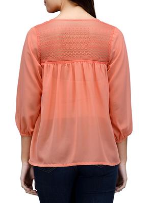 solid peach georgette regular shirt - 12394195 - Standard Image - 3
