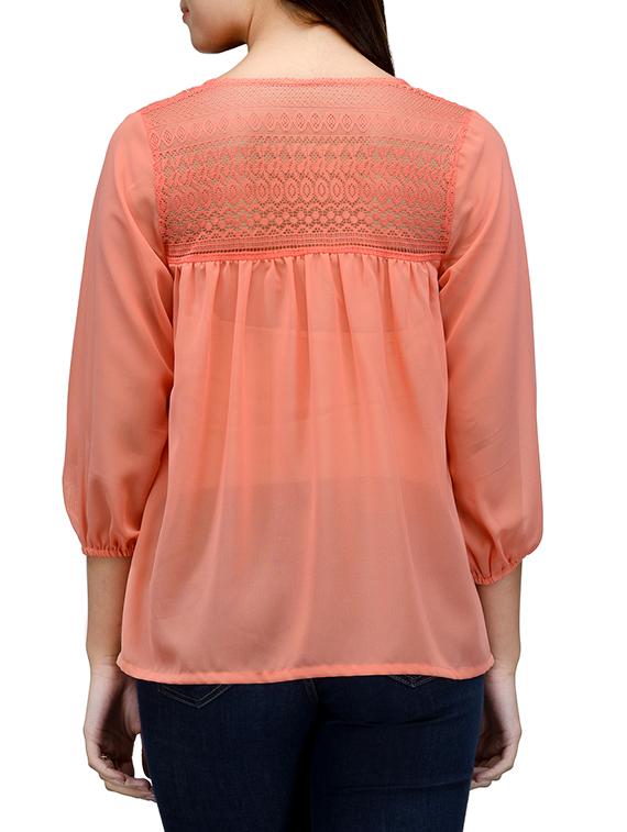 solid peach georgette regular shirt - 12394195 - Zoom Image - 3