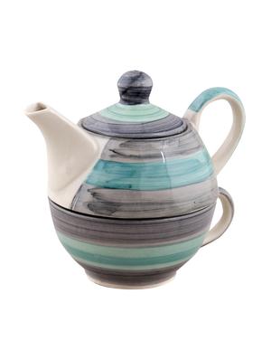 VarEesha Twirling Green Hand crafted By Rural Artisans Ceramic Cup with Kettle Set of 2 - 12399431 - Standard Image - 3