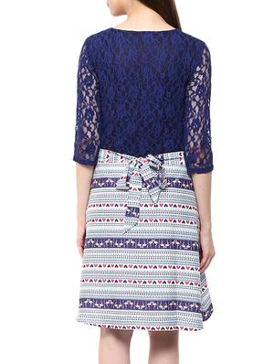 blue printed crepe a-line dress - 12424014 - Standard Image - 3