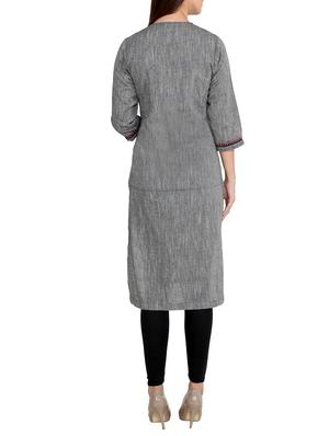grey cotton straight kurta - 12430388 - Standard Image - 3