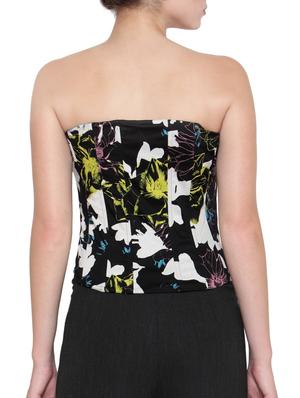 Black floral print viscose strapless top - 12449680 - Standard Image - 3